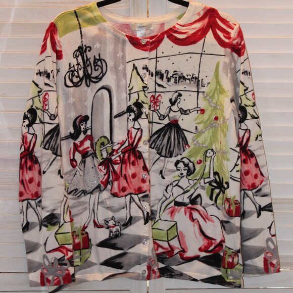 CJ Banks button up cardigan Girls decorating for Christmas 1X - Picture 3 of 9